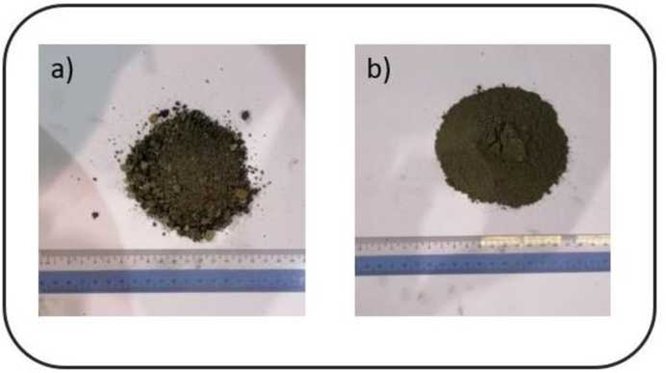 A close-up of a pile of green powder

Description automatically generated